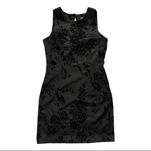 Vintage late 90s CDC Petites black shiny floral sleeveless evening dress